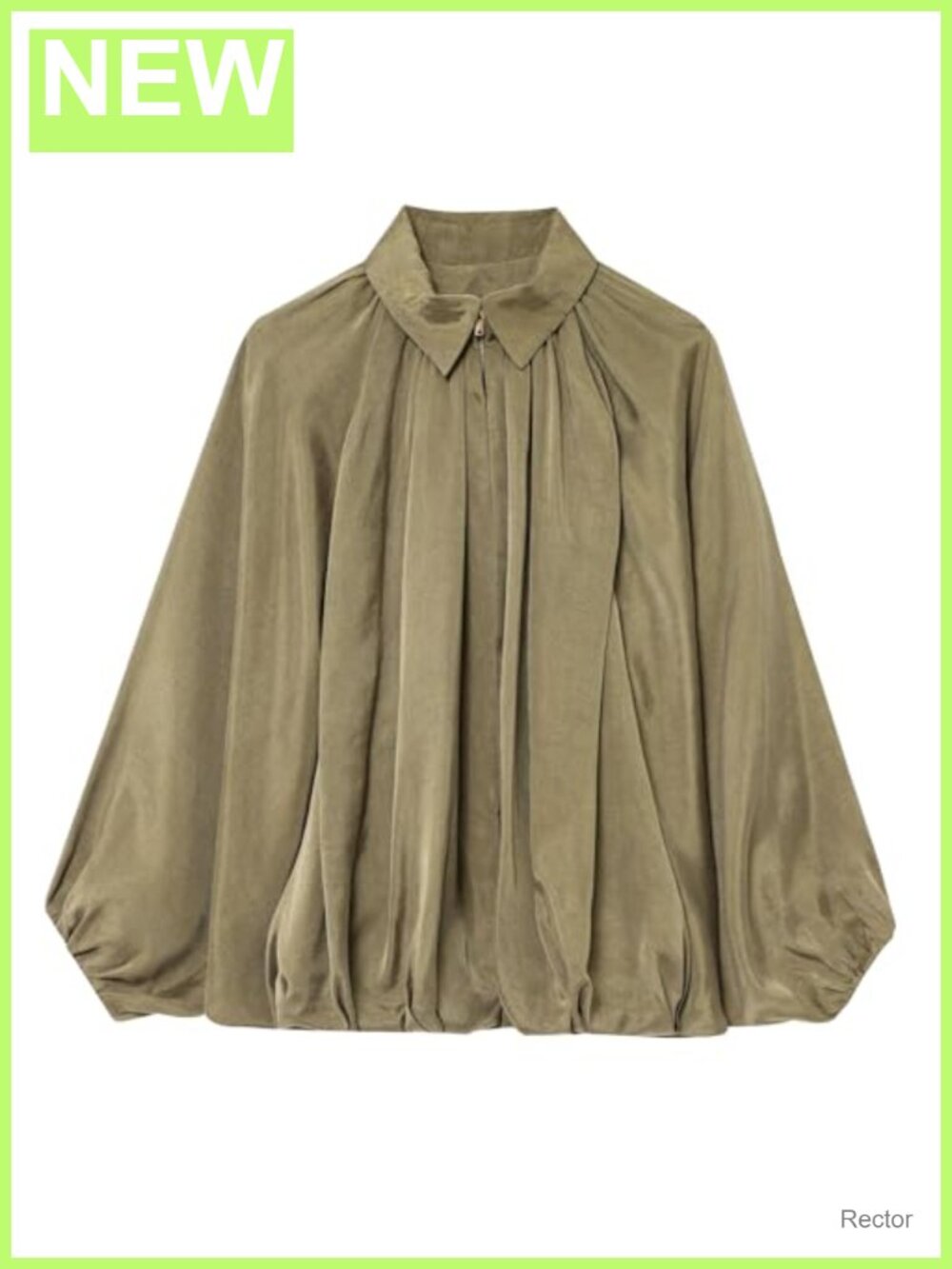Women's Puffed Bomber Jacket Oversized Batwing Zip Up Pleated Casual